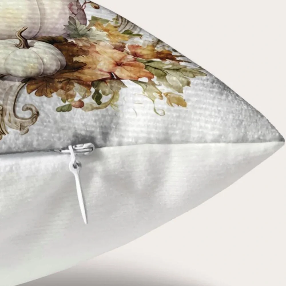 NWT Soft White Fall Harvest Floral Pumpkins Decorative Pillow Cover 18x18